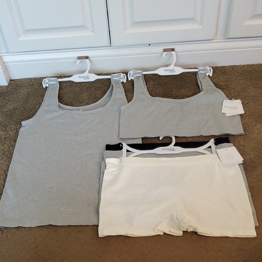 Women's Tranquil and True Set Tank Bra & 3pk Boyshorts Panties Size 3X gray NWT